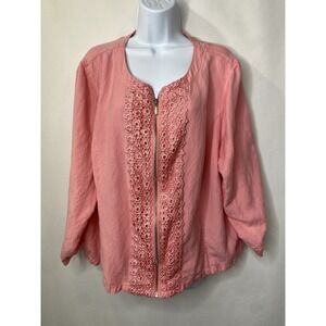 Ruby Rd. Womens Linen Jacket Size 20W Lightweight Coastal Vacation Beach Floral